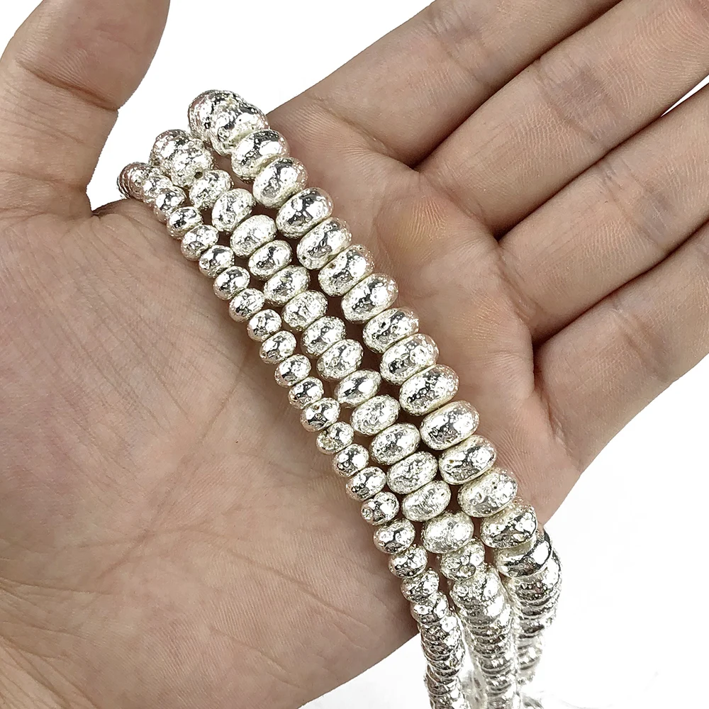 JHNBY White gold Natural Lava Stone 6/8/10MM DIY Accessories Flat Round Silvers Loose beads for Jewelry Necklace bracelet making | Украшения