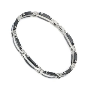 Black Silver Новинка 585, женский браслет из розового золота, черный, белый, керамический, гладкий, нержавеющая сталь, элегантный браслет, модные ювелирные изделия, подарки, высокое качество - Окраска металла: Black Silver