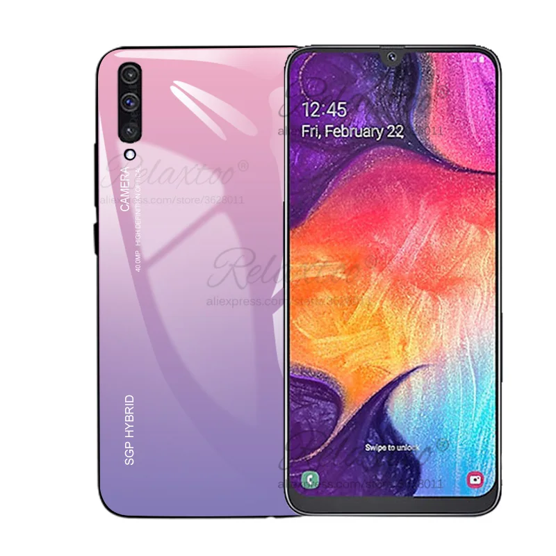 Gradient Pink Градиентный чехол из закаленного стекла для samsung Galaxy A50, чехол для телефона для samsung A50 A505F, силиконовый чехол-бампер A 50 A505 - Цвет: Gradient Pink