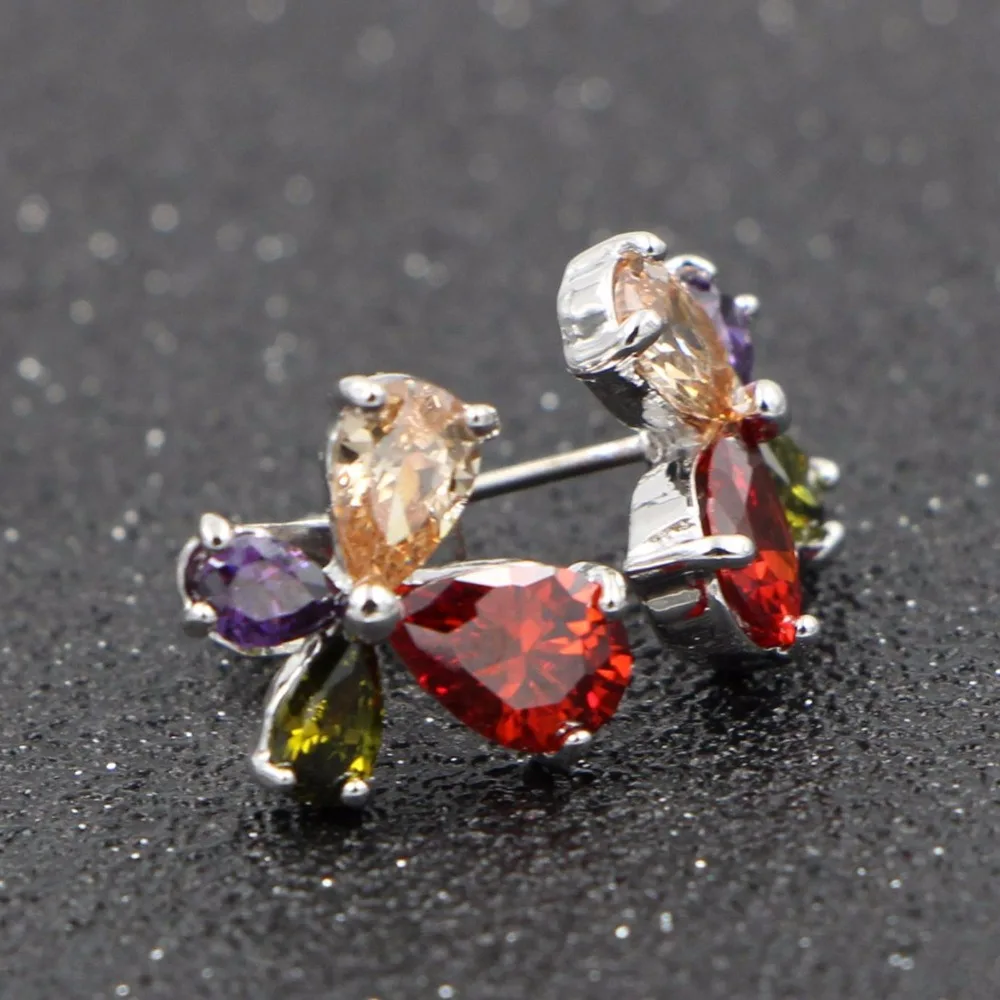 HeeZen 2017 Модные Позолоченные Серебряные серьги гвоздики с 4 шт разноцветный AAA