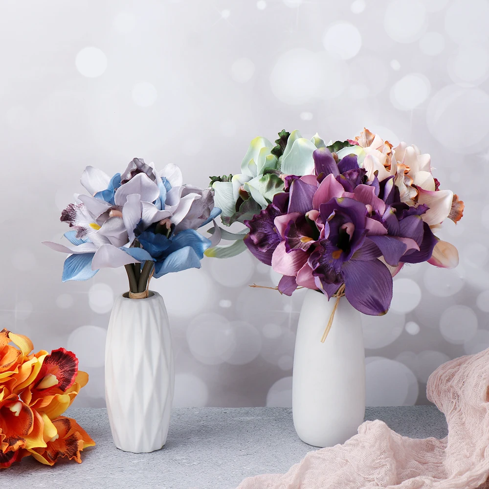 7 головы/Букет винтажный поддельный цветок DIY искуственные цветы для декора шелковая Орхидея ваза букет домашний орнамент поставки