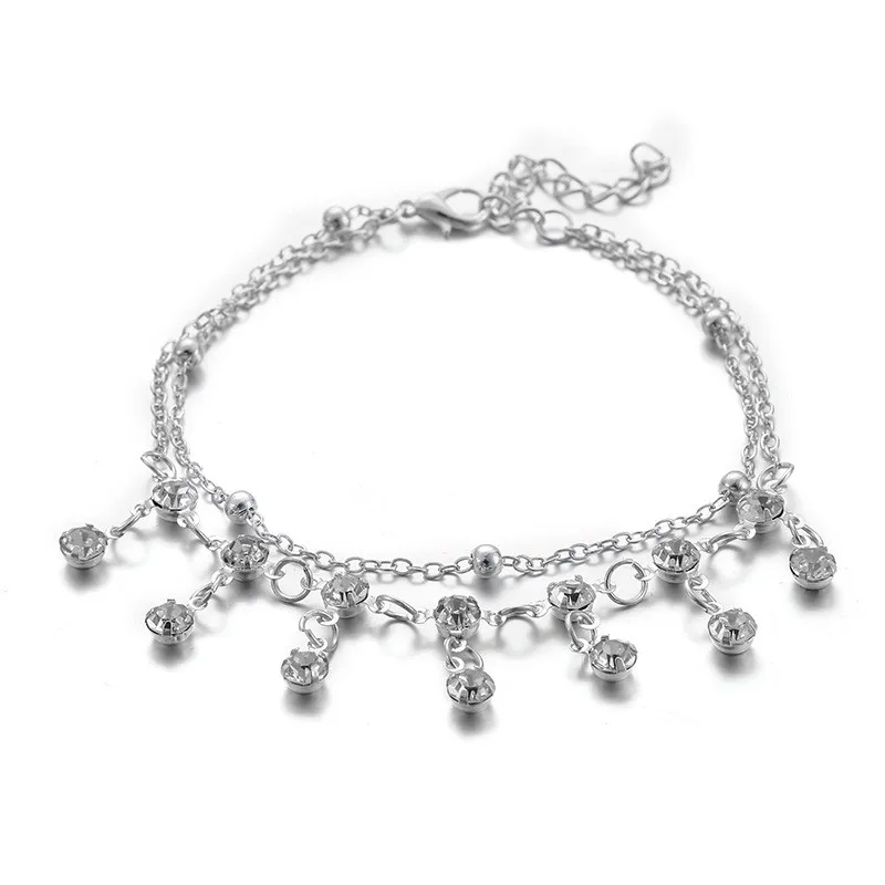 Silver Минималистичные круглые циркониевые ножные браслеты, браслеты, модные браслеты серебряного цвета со стразами, цепочка для женских свадебных украшений - Окраска металла: Silver