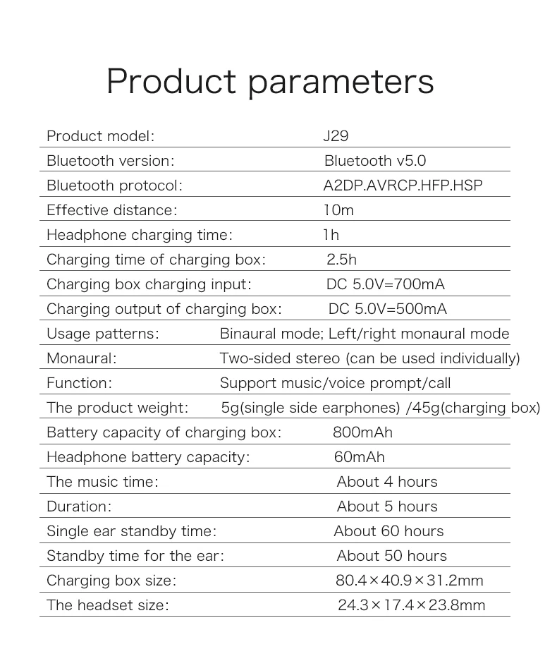 J29 водонепроницаемые наушники беспроводные Bluetooth 5 0 гарнитура Поддержка Aptx 4h