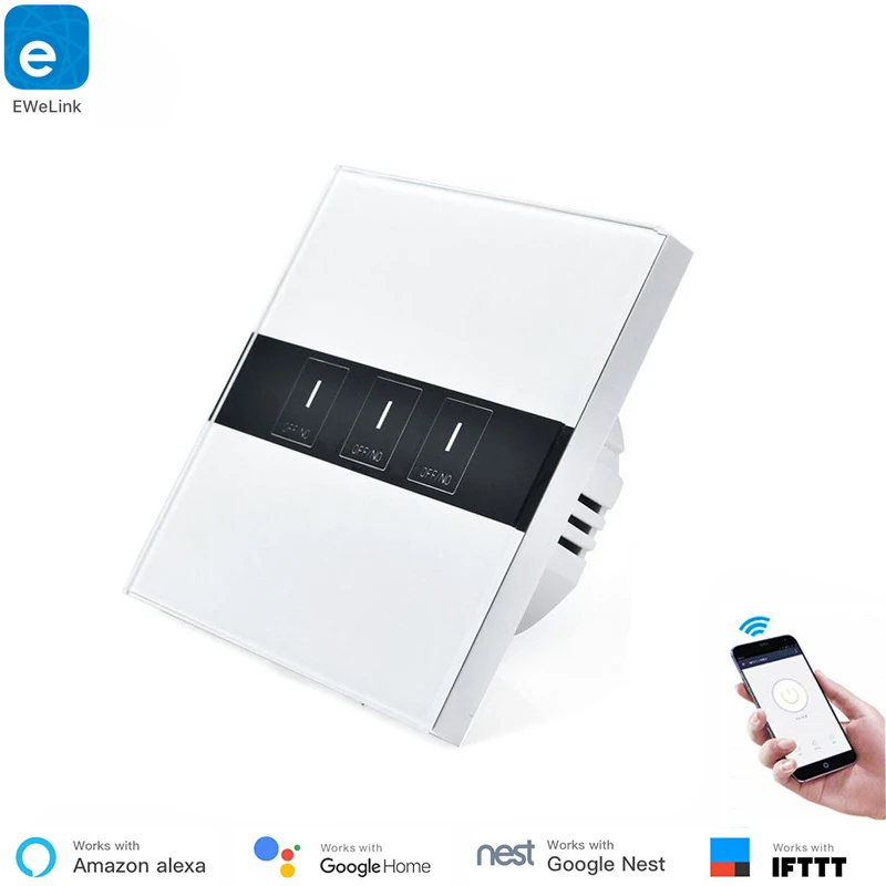 

EU Standard 1/2/3 Gang Wifi Control Switch via Ewelink APP Wireless Control Light Touch Wall Switch for Smart Home Alexa support