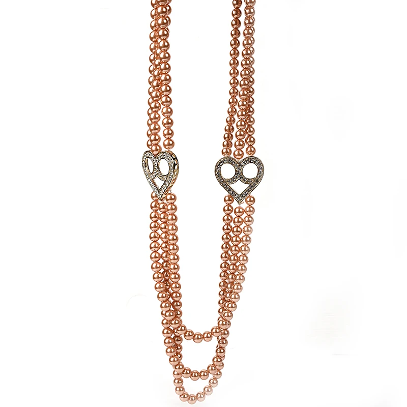 Orange Multi-tiered Imitation Pearls 8mm Three rows Glittering jewelry Necklace 28-32inch gem lovely and naughty H158 | Украшения и