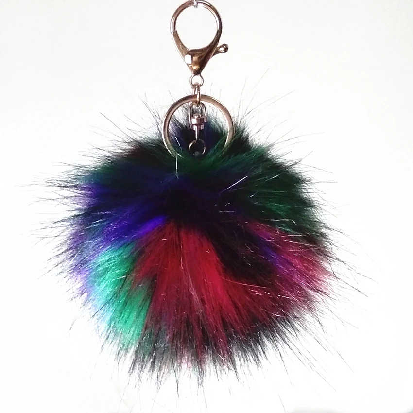 10 cm Green Purple Series Faux Raccoon fur Pompon Keychain Irregular Color Combinations Pendant Jewelry Accessories Handicraft | Украшения
