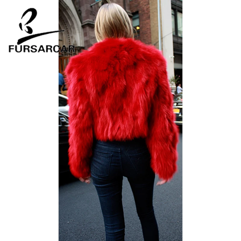 FURSARCAR короткие Стиль натуральный мех пальто для Для женщин Новинка зимы лиса Меховая куртка с круглым вырезом из натуральной кожи роскошные меховые пальто