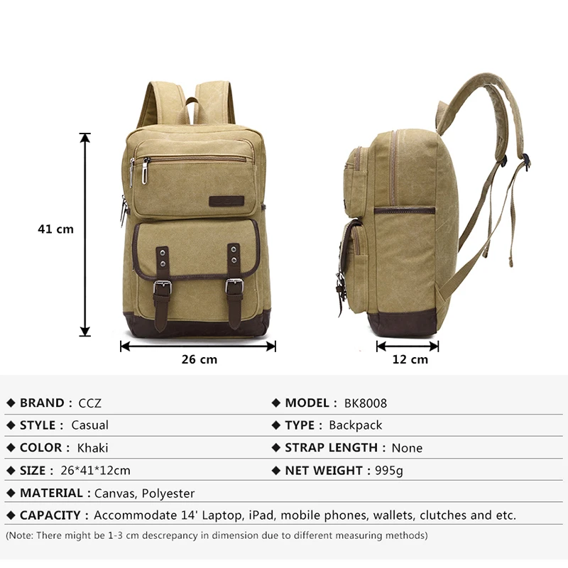 Мужской холщовый рюкзак CROSS OX дорожная сумка для ноутбука 14 дюймов винтажный