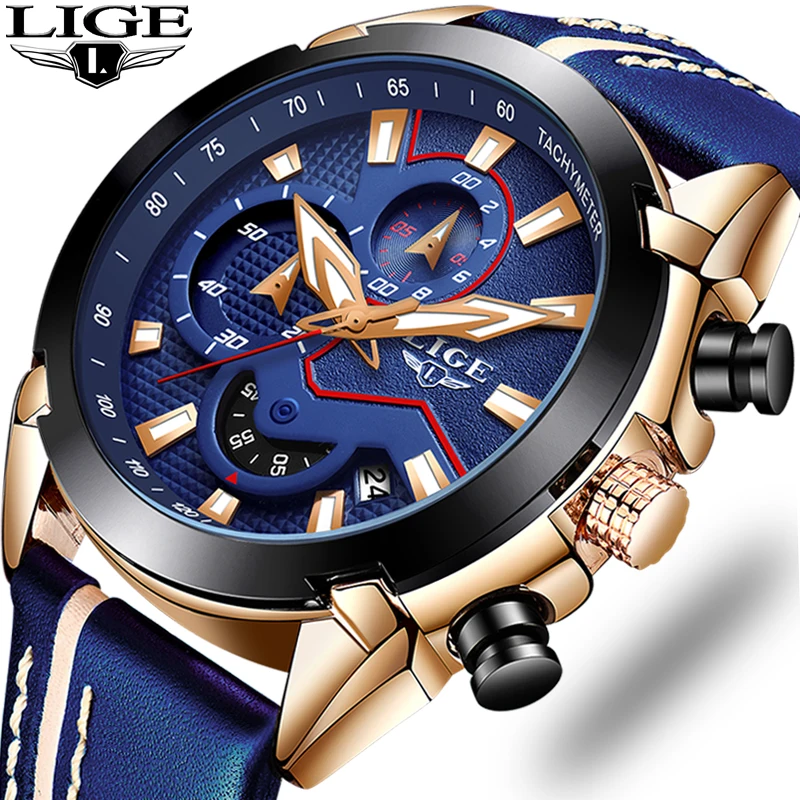 Relogio Masculino LIGE Фирменный Подарок Мужские Аналоговые кварцевые часы с хронографом