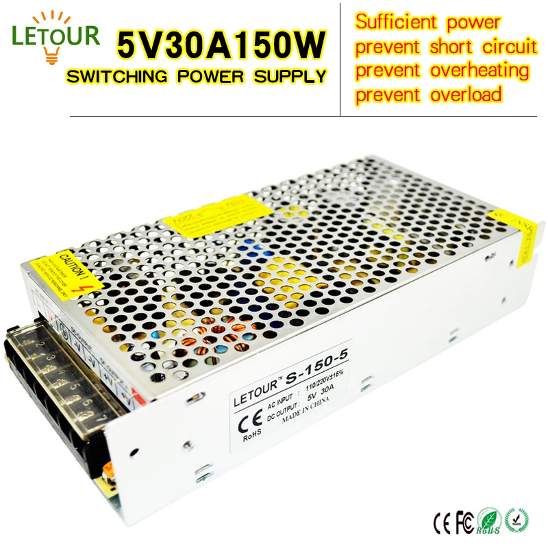 Светодиодный Питание 5V 30A AC 96V 240 адаптер конвертер DC 5V30A 150W для светодиодный