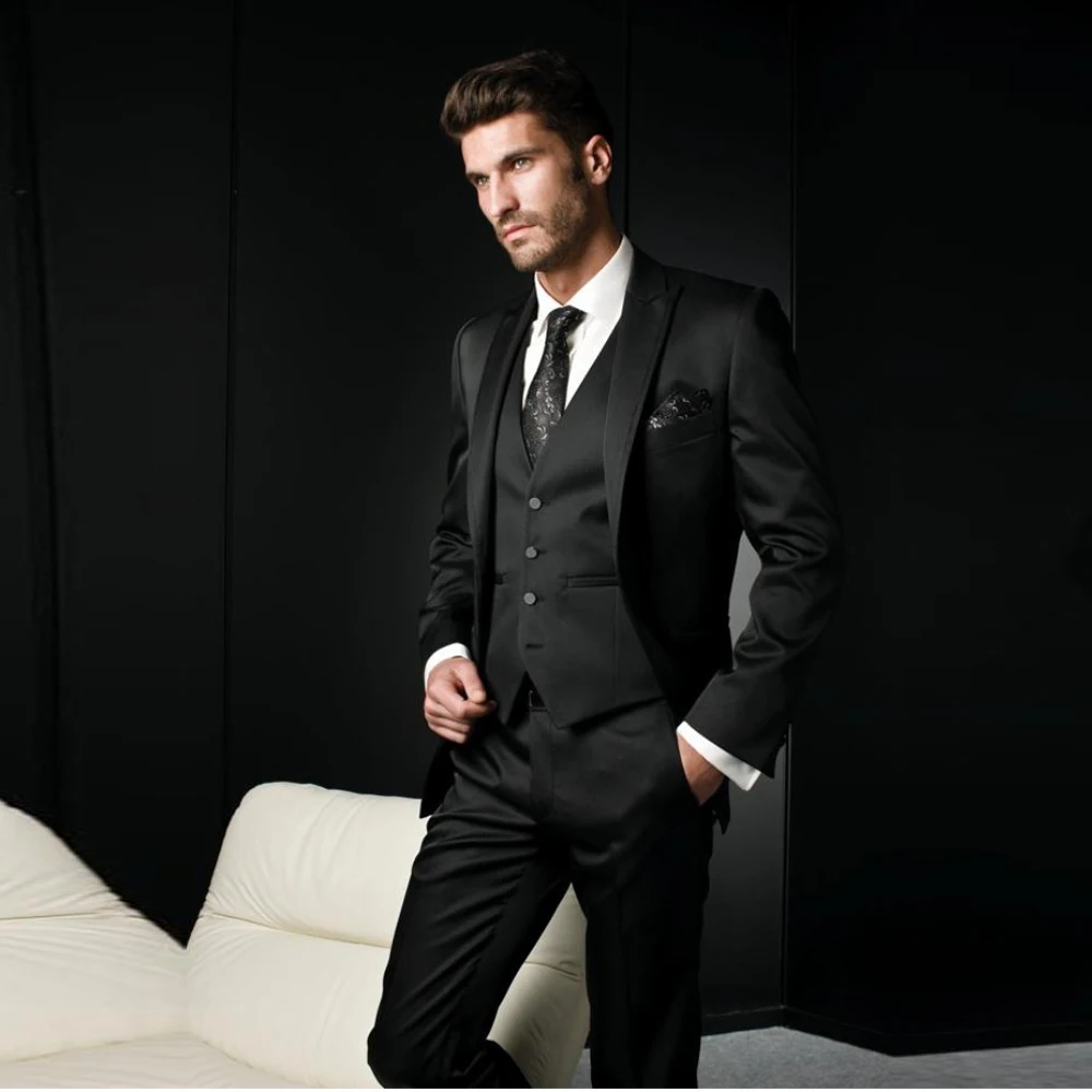 2017 официальный Свадебный костюм жениха блейзер приталенный мужской черный на