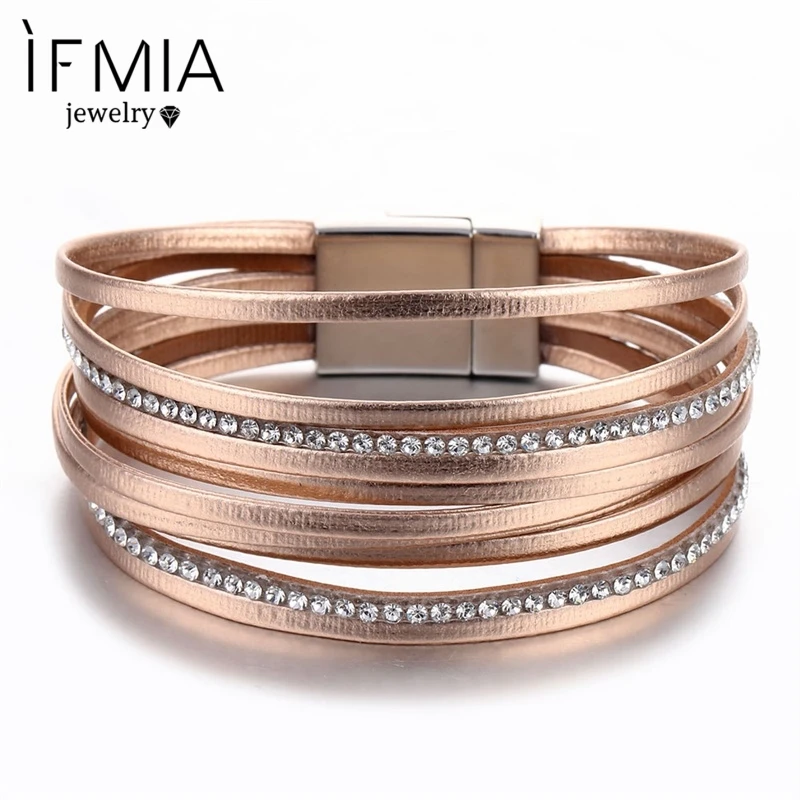 Металлический браслет IFMIA laser многослойный ручной из искусственной кожи