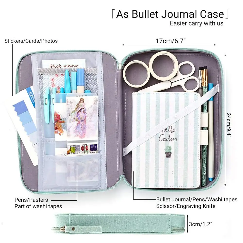 Big Capacity Pencil Pen Case Pouch Box Organizer Large Storage for Bullet Journal Light Blue