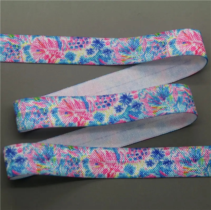 DHK 5/8'' 5yards flowers printed Fold Elastic FOE stretch ribbon hairbow headwear headband DIY OEM C1661 | Дом и сад