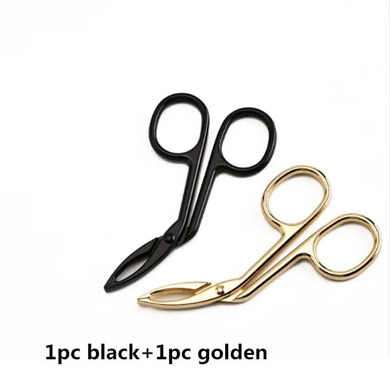 1pcgolden1pcblack 2 шт./лот пинцет для бровей, ножницы для удаления волос, косметический триммер, машинка для стрижки ресниц, пинцет для бровей, инструмент для макияжа - Цвет: 1pcgolden1pcblack