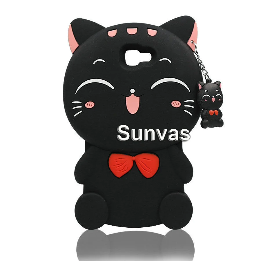 Для samsung Galaxy J3 J5 J7 A5 A7() 3D мультфильм милый мягкий силиконовый чехол на заднюю крышку для J3 J5 J7 A5 A7 - Цвет: Black Lucky Cat