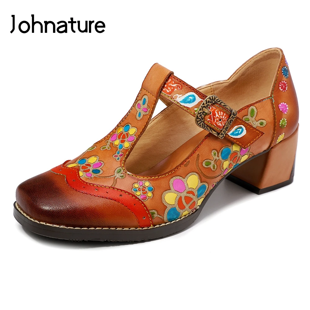 Женские повседневные сандалии Mary Janes Johnature из натуральной кожи с пряжкой на