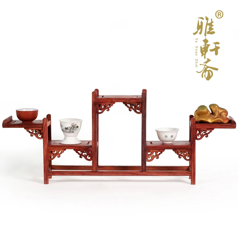 

[red] TZ Zhai five step shelf mahogany carved ornaments teapot base frame new table