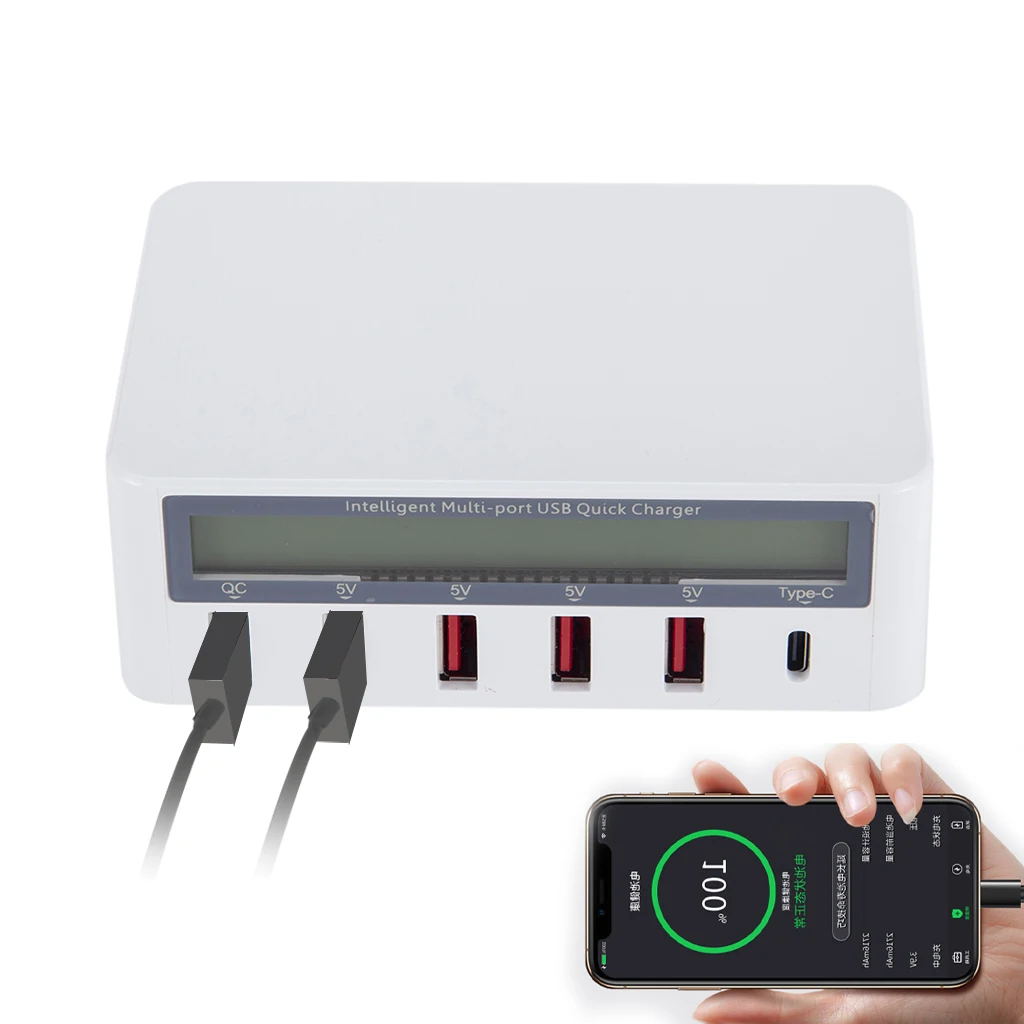 Usb-концентратор 5 портов Usb QC 3,0 быстрое зарядное устройство 5V 10A AC 100-240V ЖК-дисплей напряжения тока для IPhone IPad samsung+ EU Plug