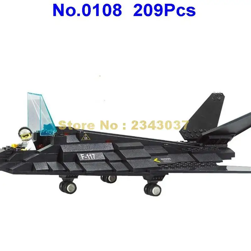 Sluban 0108 209 шт. Военный Черный F117 Невидимый бомбардировщик самолёт истребитель