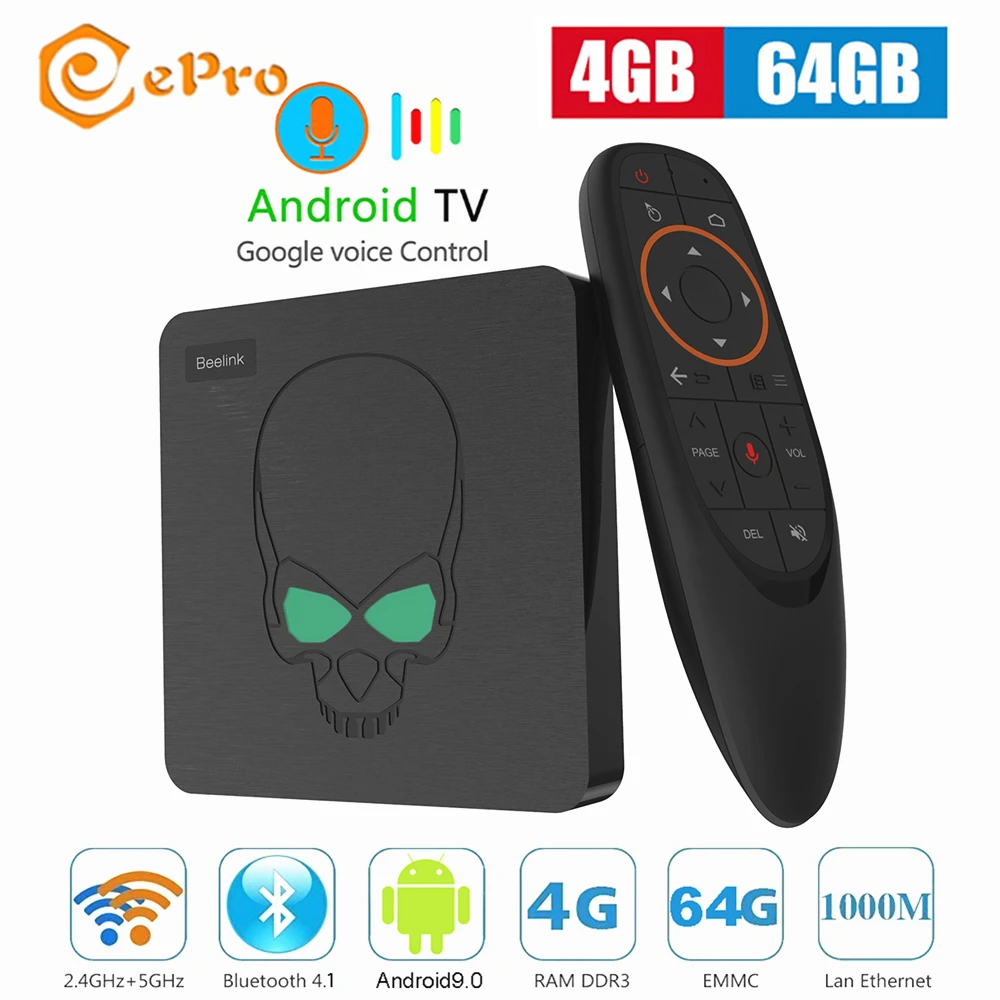 ТВ приставка Beelink GT King S922X Android 9 0 LDDR4 4 Гб 64 Голосовое управление 2 4G 5 8G Wifi BT4.1 USB3.0 1000M