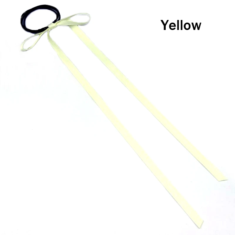 Light Yellow 1 шт., распродажа, милая цветная лента для волос, длинный бант из ленты, эластичные резинки для волос, растяжки для женщин, девушек, пляжные аксессуары для волос - Цвет: Light Yellow