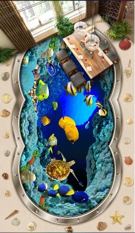 

[Самоклеющиеся] 3D мультфильм аквариум 7 Нескользящие водонепроницаемые фото самоклеющиеся пол Настенная Наклейка обои фрески настенная пе...