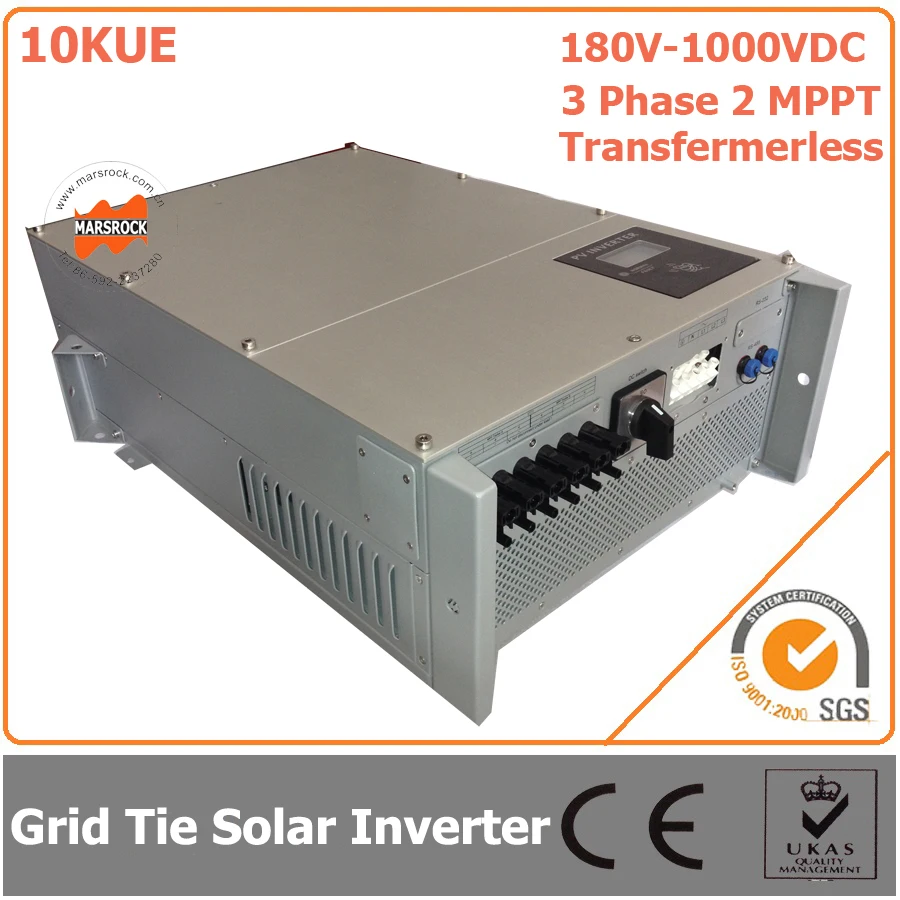 10000W/10KW 180V-1000VDC Three Phase 2 MPPT Transformerless Waterproof IP65 Grid Tie Solar Inverter with CE RoHs Approvals