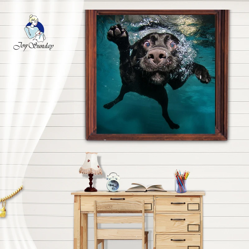 JOY SUNDAY Diy Алмазная картина 3D Вышивка Черная собака картинки из страз хобби и
