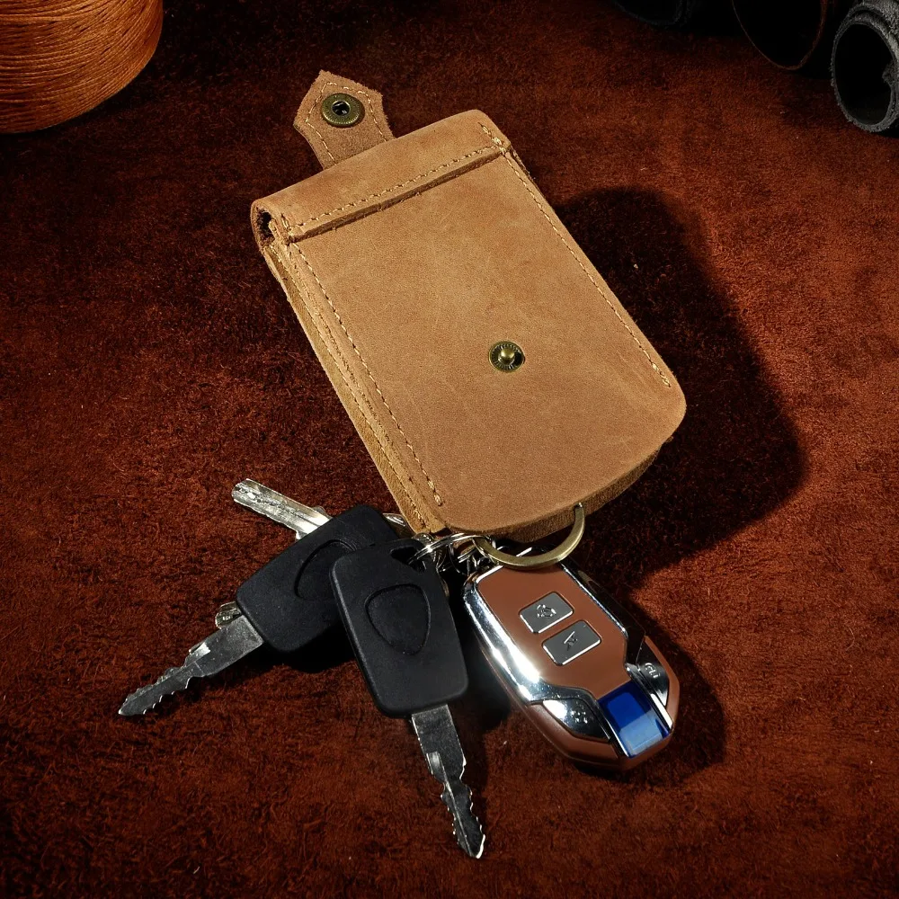 Original Genuine Leather Men Quality Fashion Car Remote Case Key Ring Case Holder Chain Designer Key Package Bag Y1008 images - 6