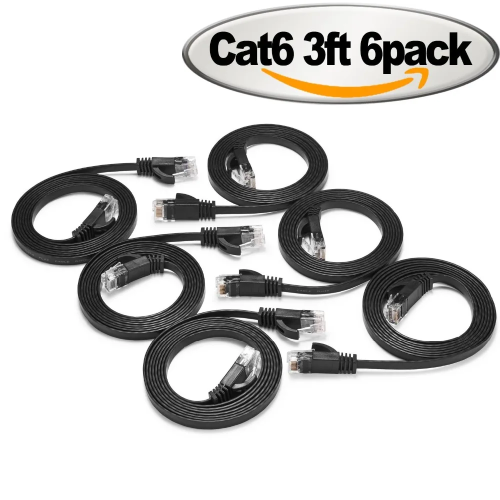 6 упаковок 1 м 3 фута кабель CAT6 плоский UTP Ethernet сетевой RJ45 соединительный LAN