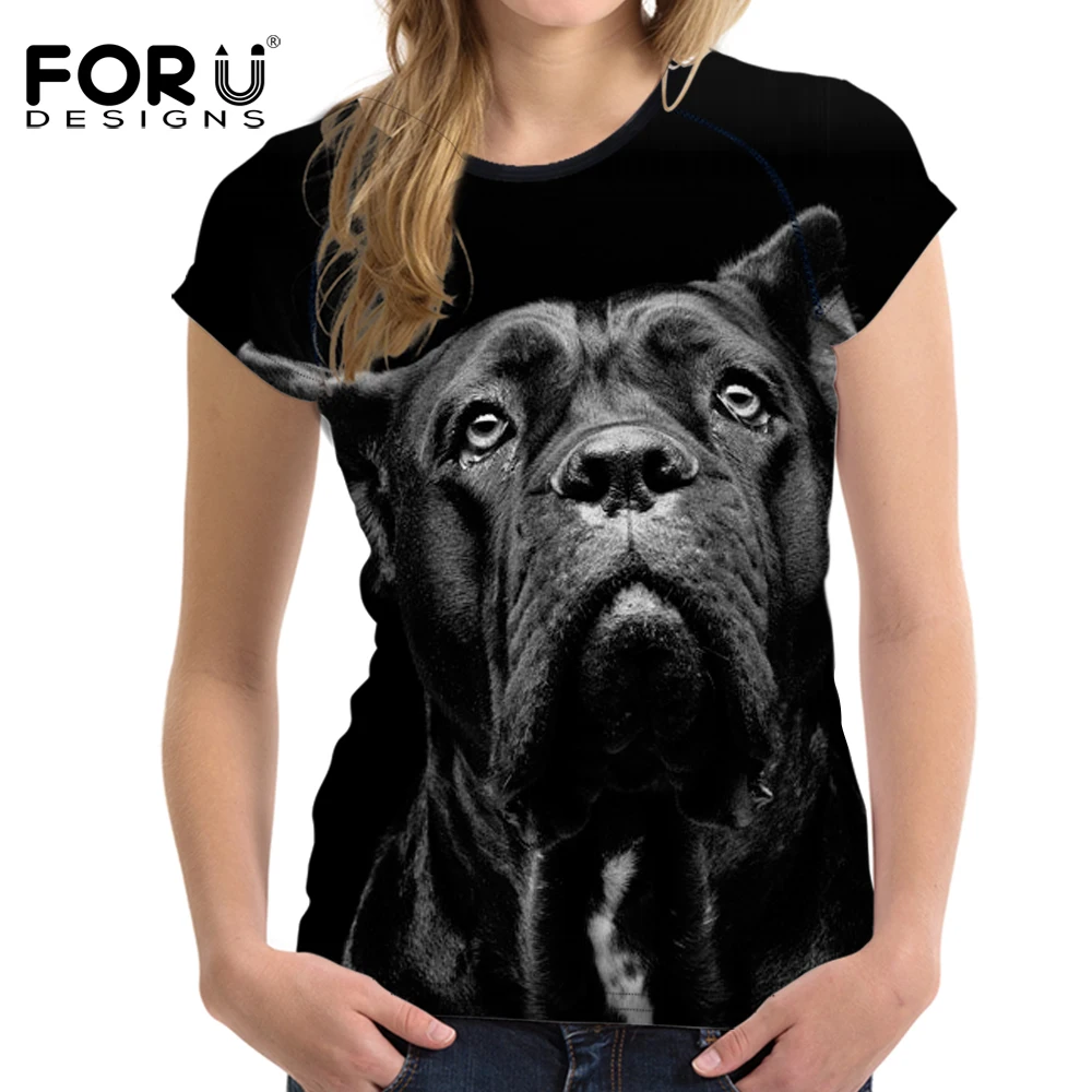 FORUDESIGNS/летние футболки с изображением свирепых собак Футболка для девочек
