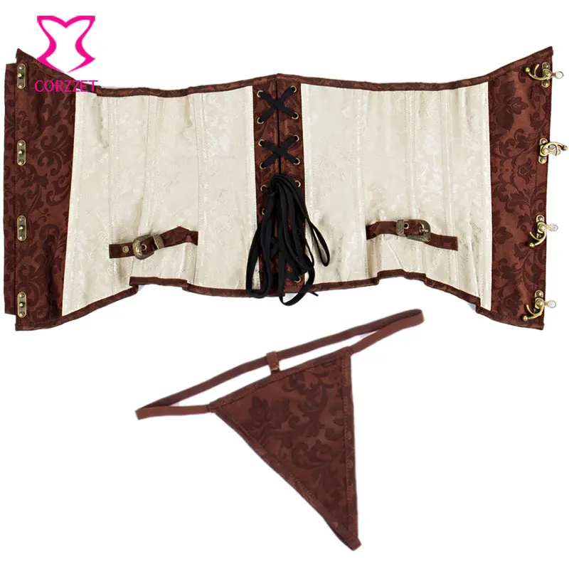 Винтажный коричневый/бежевый корсет под грудью со стальными косточками корсеты