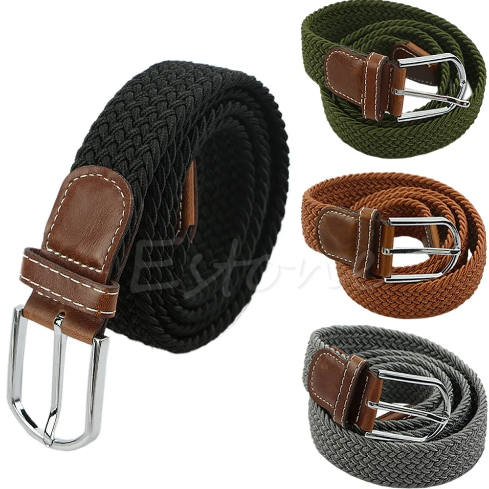 

Mens Women Stretch Braided Elastic Leather Buckle Belt Unisex Waistband Belts Fashion Canvas Elastic Belt 4 Colors