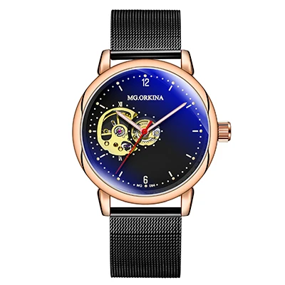 Rose Black ORKINA оригинальные мужские автоматические ветряные Роскошные платья Скелет Золотой Тон наручные часы корпус из нержавеющей стали с кожаным ремешком - Цвет: Rose Black