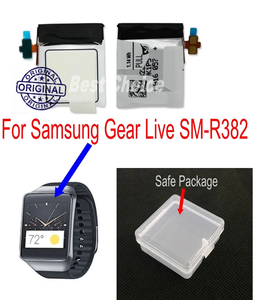 300 мАч оригинальный 1.14Wh аккумулятор для Samsung Gear Live R382 Смарт часы SM батарея|batteries for