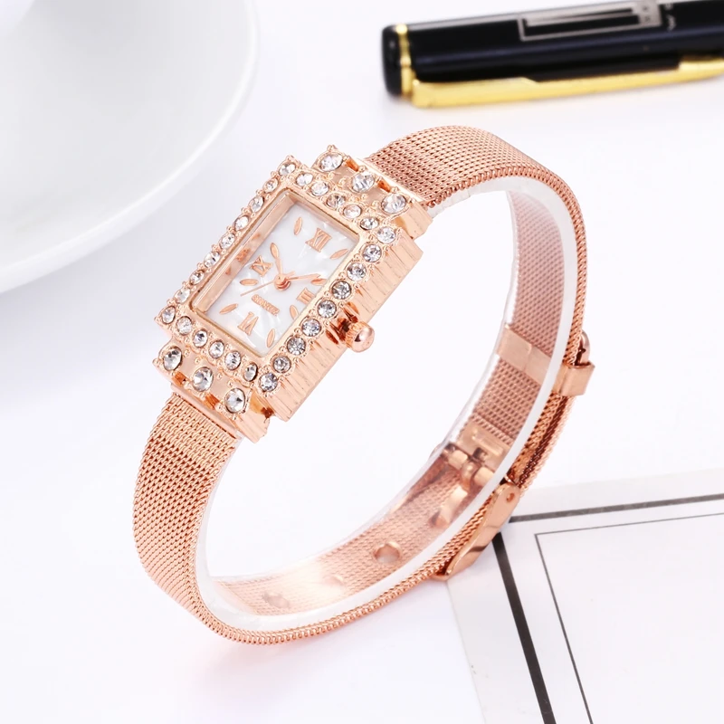 Exquisite Small Square Rhinestone Watches Women Luxury Brand Full Steel Bracelet Ladies Quartz Reloj Mujer Clock | Наручные часы