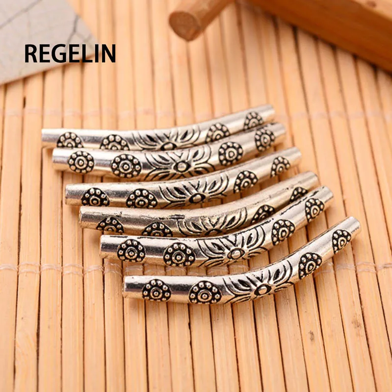 REGELIN 35*4 мм 10 шт./лот тибетские серебряные изогнутые трубки разделители бусины для