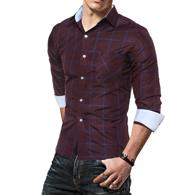 Новые осенние модные брендовые Для мужчин одежда Slim Fit рубашка с длинными