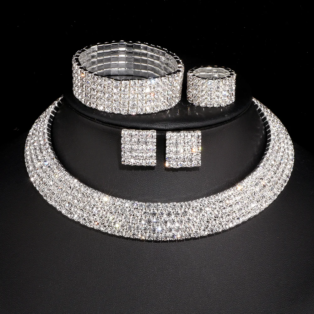 Женский комплект свадебных украшений серебряное ожерелье серьги браслеты