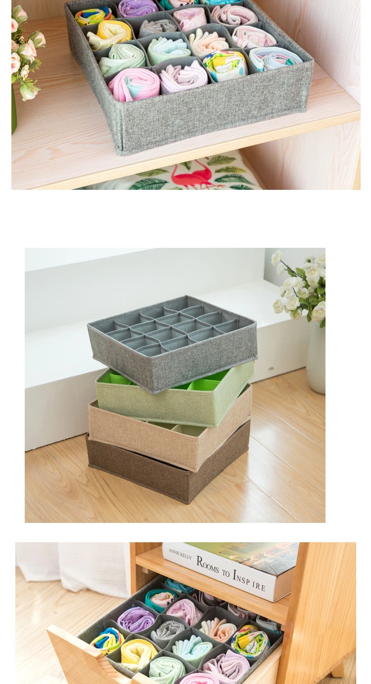 Newly Breathable Cotton Linen Drawer Organizer Quality 8 16 Cells Underwear Organizer 1pcs Home Sundries Socks Bras Storage Box