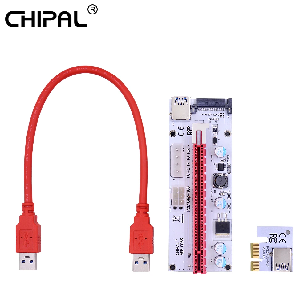 CHIPAL 10 шт. VER008S 30 см для Bitcoin Litecoin Шахтер PCI E Riser Card 4pin 6pin SATA 3in1 Molex Мощность PCIe 1X 16X