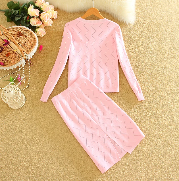 Almoda 2017 Весна новые женские костюмы с вышивкой бисером длинными рукавами свитер