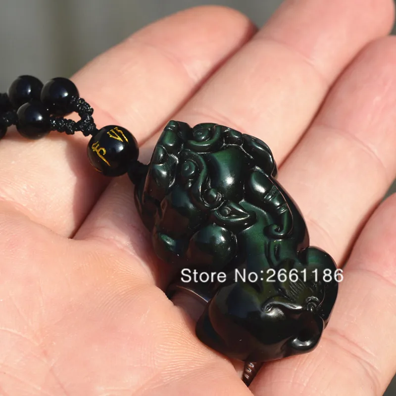 Натуральный Радужный обсидиановый глаз Каменная Резная подвеска животное Pixiu