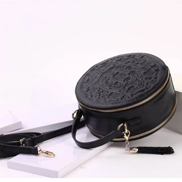 2019 Circular Genuine Leather Bags For Women Bolsa Feminina Vintage Embossed Shoulder Ladies Crossbody Handbag LXK061 | Багаж и сумки