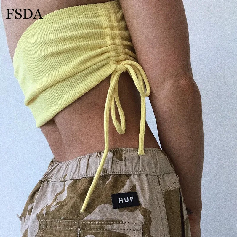 FSDA с открытыми плечами короткий топ рюшами летняя уличная одежда без бретелек на