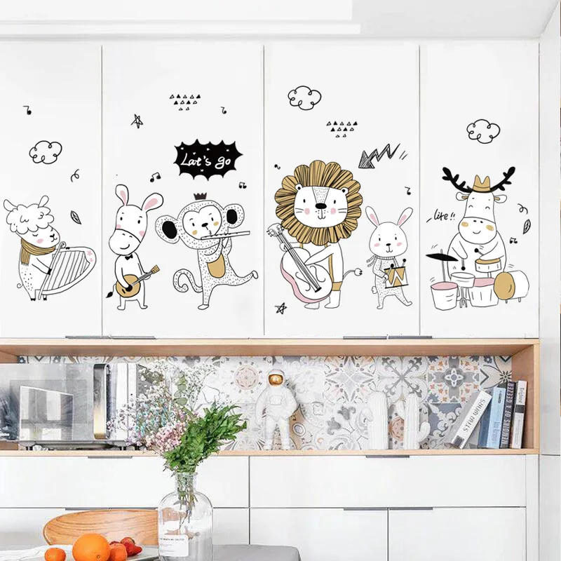 

Cartoon Music Animal Part Wall Sticker For Bedroom Window Door Room Decoration Plane PVC Mural Pastrol Removable Diy Wallposter