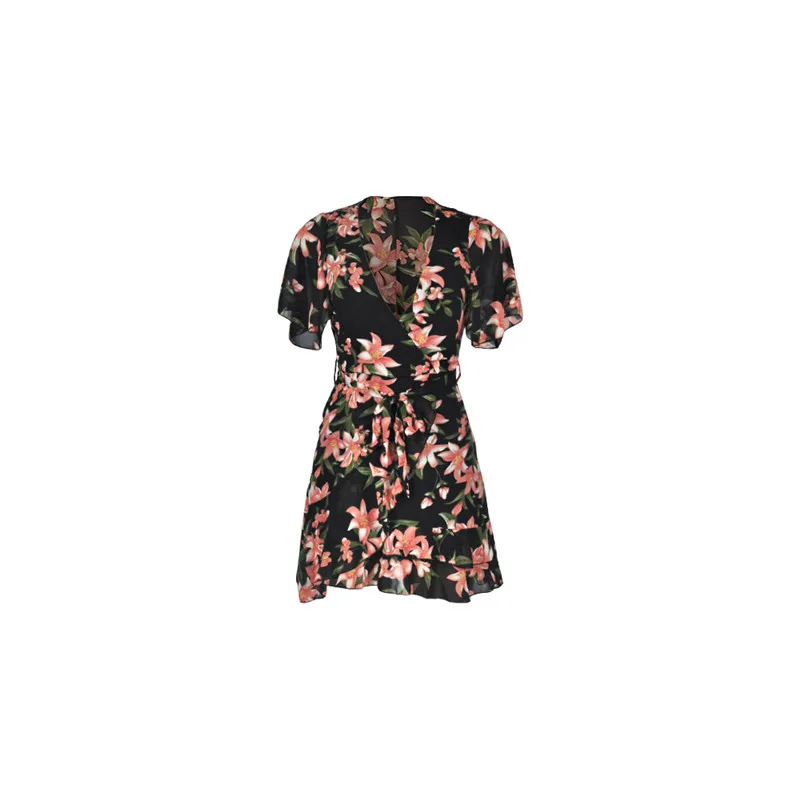 Для женщин Винтаж Цветочный принт короткий рукав глубоким v-образным вырезом