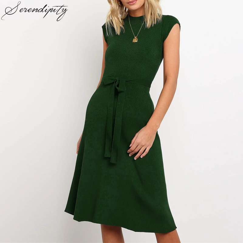 SRDP ТРАПЕЦИЕВИДНОЕ женское вязаное платье-свитер элегантное с коротким рукавом и