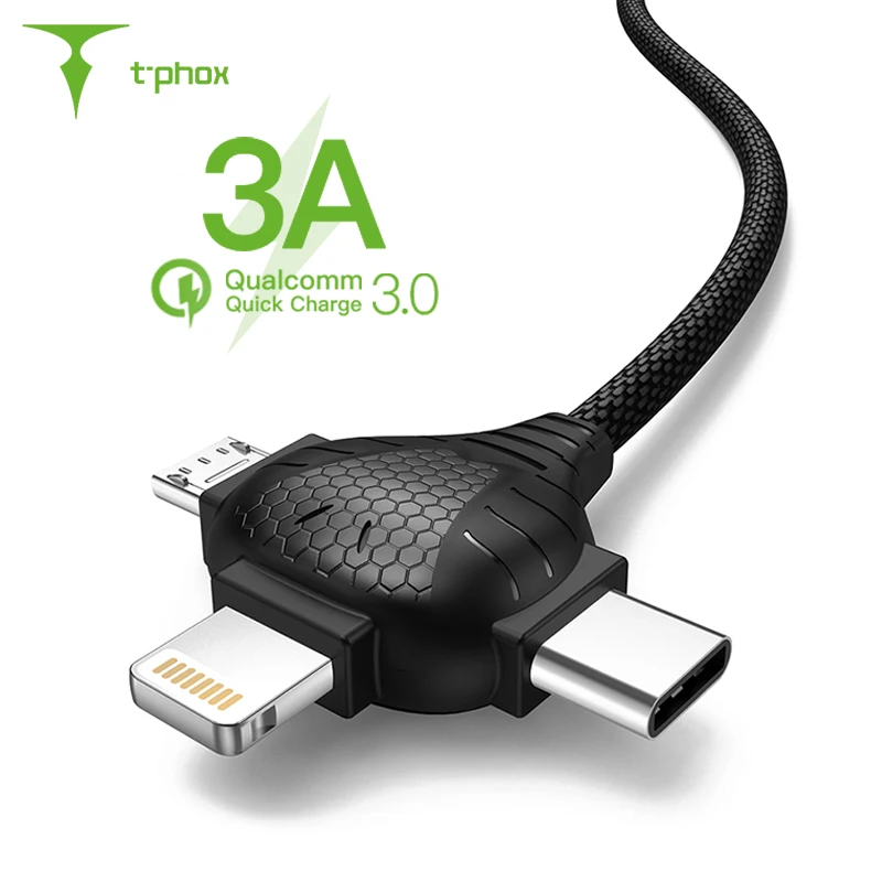 T phox 3 в 1 USB кабель для iPhone XS XR 8 6 Micro Type C Huawei P30 Xiaomi 9 Samsung S10 зарядный кабель|Кабели